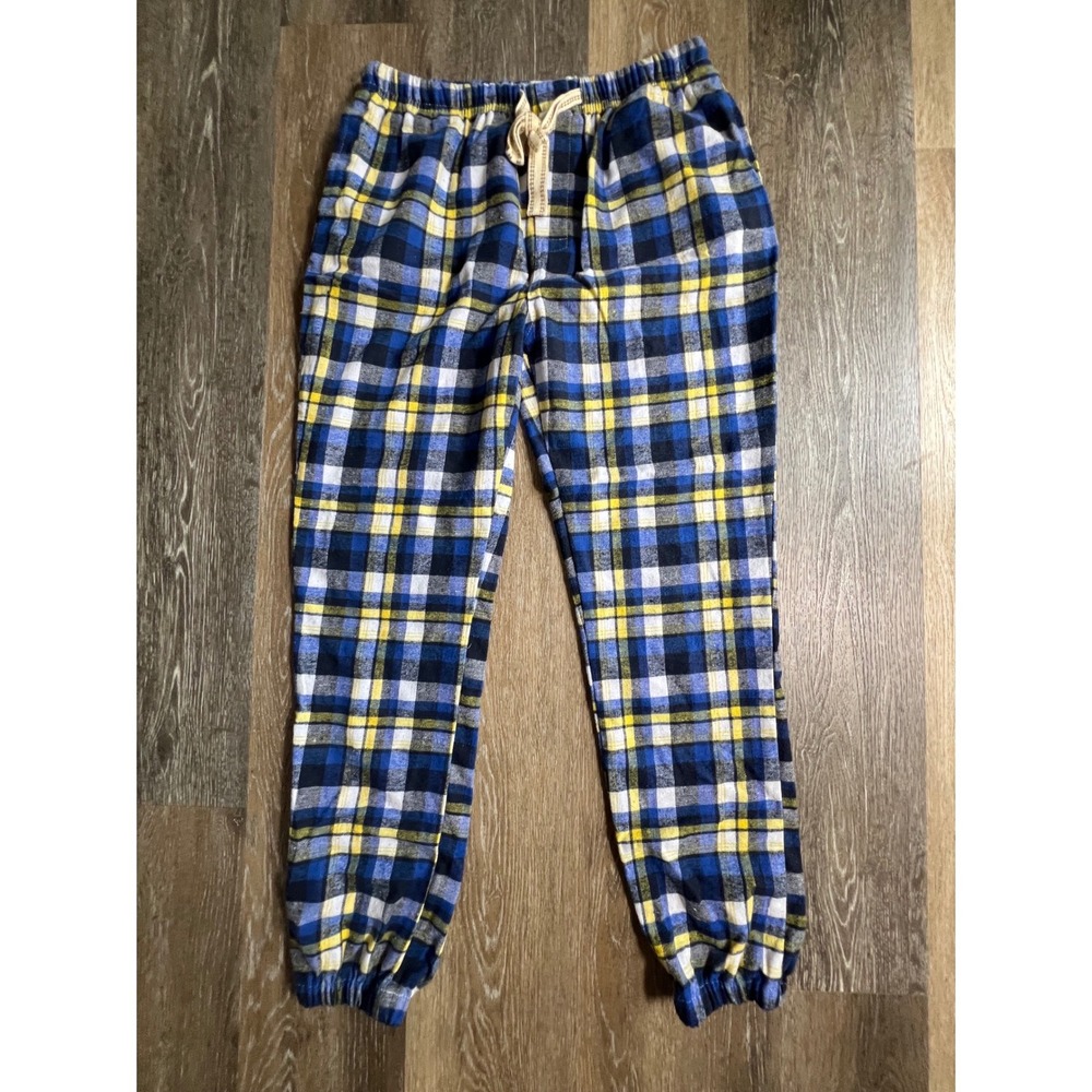 Bottoms Out Pajama Pants Mens Medium Blue Yellow Plaid Flannel Joggers